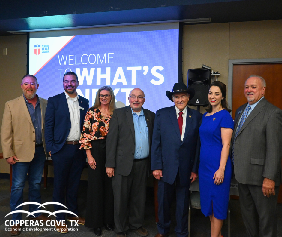 Copperas Cove EDC stands with Congressman Carter, Representative Hickland, and Mayor Yancey