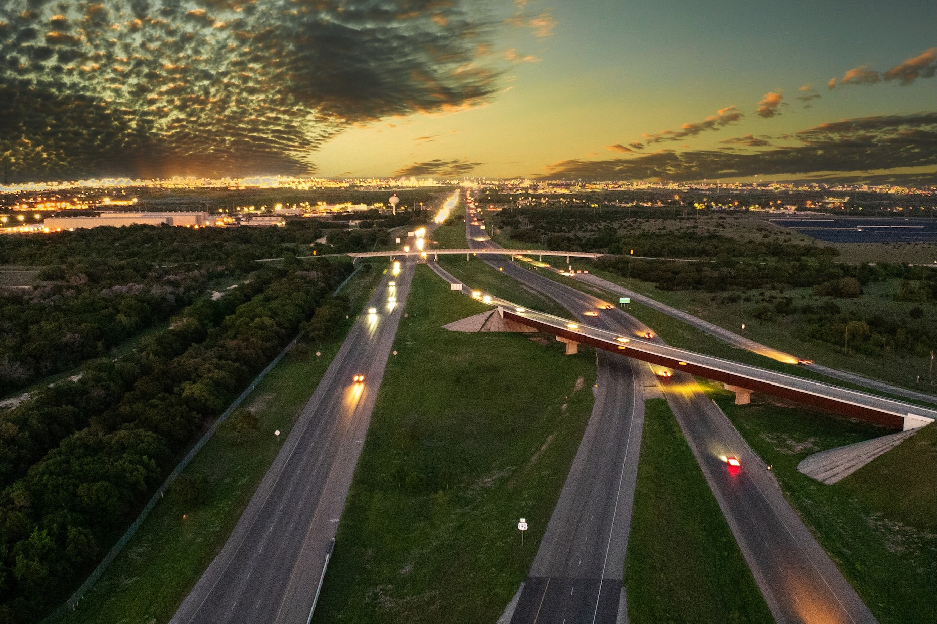 dusk aerial view of highway in copperas cove