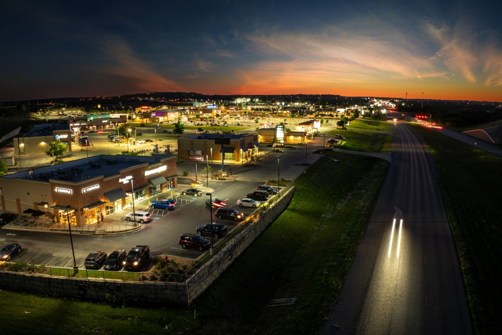 nighttime aerial view of copperas cove shopping area